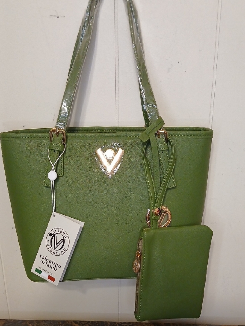 Valentino Orlandi Green Leather Tote with Matching Pouch